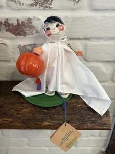 Vintage Annalee Puppe Blatt Geist Kind hält Kürbis Halloween/Herbst Süßes oder Saures - Bild 1 von 12