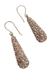 9ct 375 Yellow Gold Earrings Classic Crystal Pave Glitter Disco Teardrop Drops - Picture 1 of 8