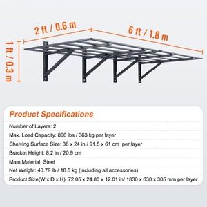 Succebuy 2 Layers Garage Storage Rack Wall Mounted Heavy Duty Shelf Hand Power M - Picture 1 of 15
