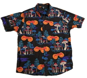 Neff Button Up Shirt L Large Psychedelic Mushroom Trippy Print Kurzarm Neu mit Etikett - Bild 1 von 6