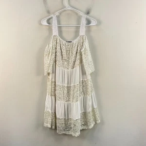 Topshop Womens 6 Dress White Woven Lace Short Sleeve Cold Shoulder A Line 22532 - Picture 1 of 10