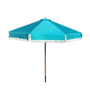 9ft 6 Ribs Replacement Umbrella Canopy w/Fringed Valance in Turquoise (Canopy - Picture 1 of 14