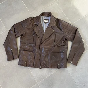 Diesel Men’s Leather Biker Jacket 2XL Brown – Moto Quilted Arms Y2K Real Leather - Picture 1 of 10