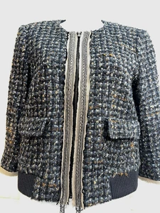 Ann Taylor LOFT blazer donna giacca media cropped full zip foderata tweed boucle - Foto 1 di 16