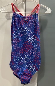 Speedo Eco Flex Girls Thin Straps One Piece Swimsuit Hearts/Stars Size 16 US NWT - Picture 1 of 8