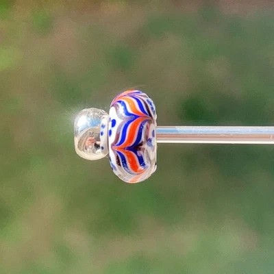 Authentic Rare Limited trollbeads ooak unique glass bead red white blue Curry - Image 1 of 4