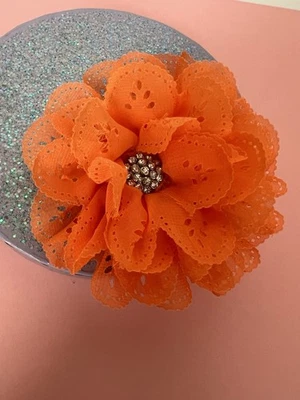 Clip de pelo - velada de verano - naranja - clip de diamantes de imitación de flor de gasa 4"" Foto 1 de 2