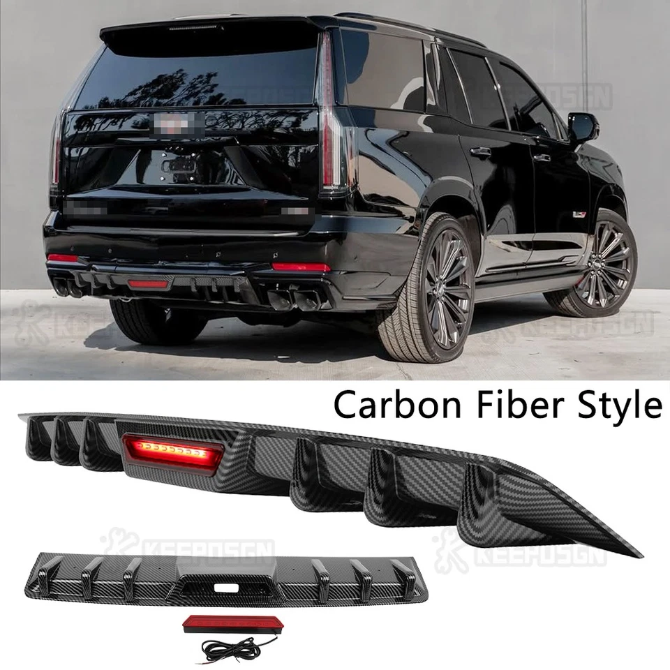 Luces LED labio alerón parachoques difusor trasero de fibra de carbono para Cadillac Escalade Foto 1 de 4