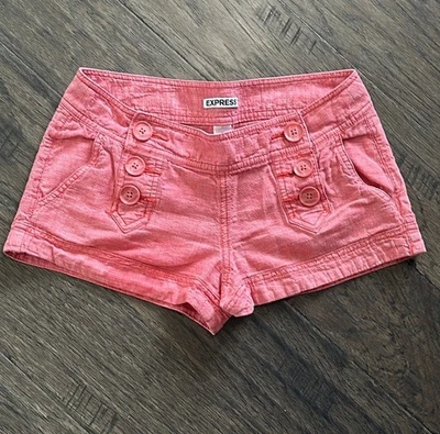 Express Women’s Coral Linen Blend Sailor Shorts Size 00 - Image 1 of 4