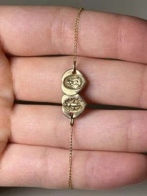 "Brazalete de cadena de oro amarillo sólido de 14K y colgantes de medallas milagrosas, 6""" Foto 1 de 4