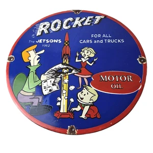 Letrero vintage de gasolina de cohete - Letrero de porcelana de la gasolinera The Jetsons - Imagen 1 de 14