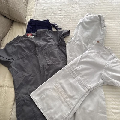 Scrubs Two Sets White Pair, Purple Pants And Gray Top XS - Image 1 of 4