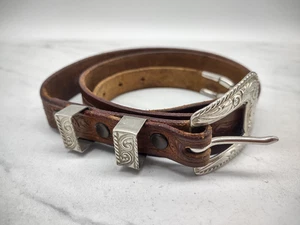 Vintage Western Style verziertes Leder und Silber schmaler Gürtel Damengröße 30 - Bild 1 von 6