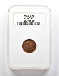 MS67 RD 1938-D Lincoln Wheat Cent NGC *2602 - Picture 1 of 3