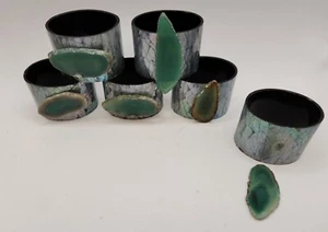 Set of 6 Abalone Shell and Agate Slice Napkin Rings - Picture 1 of 4