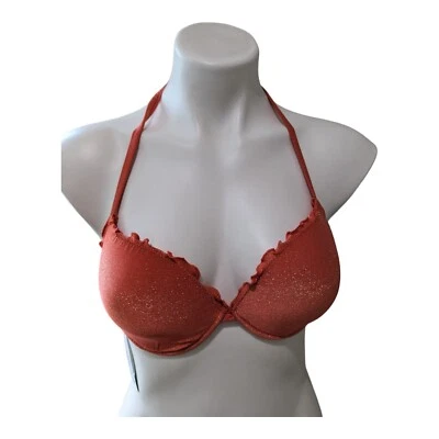 NUEVO Top de Bikini Calzedonia Grande 38 Halter Natación Playa Volantes Samba Naranja Brillo Foto 1 de 4