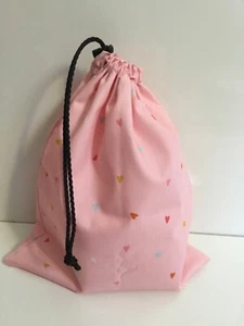 Handmade Waterproof lined Toiletry/Wash Bag - Pink Heart - Travel drawstring bag - Picture 1 of 4