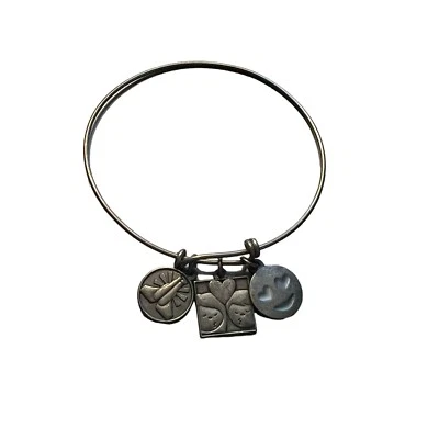 Emoji Girl Pewter Bangle Bracelet Dangles Adjustable - Image 1 of 3