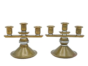 PAIR of  ANTIQUE BRASS ALTAR TOP CANDLE HOLDER ~ 6" H - Picture 1 of 23