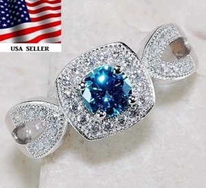 1CT Aquamarine & Topaz 925 Solid Sterling Silver Ring Sz 9 N1-8 - Picture 1 of 3