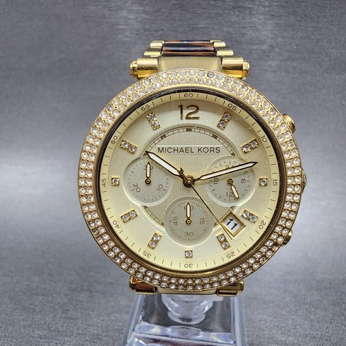 Orologio Michael Kors Parker donna 39mm quadrante champagne tono oro data batteria nuova