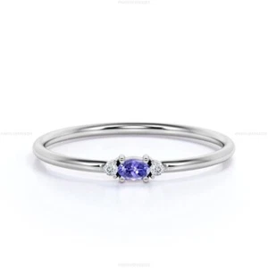 Wife Birthday Gift Band Engagement Ring 14k Gold Tanzanite Diamond Jewelry - Picture 1 of 4