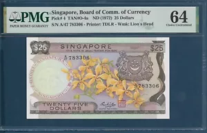 Singapore 25 Dollars, 1972, P 4, PMG 64 UNC - Picture 1 of 2