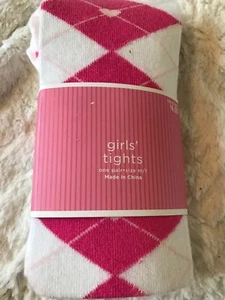 NIP Girls Footed Tights, Size M/L, White and Pink - Picture 1 of 5