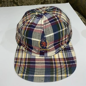 VTG 90s Tommy Hilfiger Plaid Strap Back Hat Cap Lion Crest USA - Picture 1 of 8
