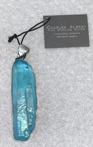 NEU MIT ETIKETT GROSS SIGNIERTER CHARLES ALBERT STERLINGSILBER/AQUA AURA QUARTZ ANHÄNGER! - Bild 1 von 10