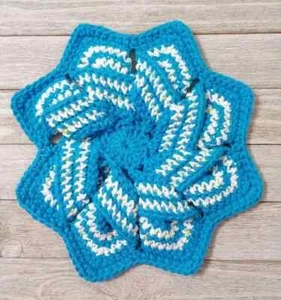 Hecho a mano ganchillo cocina plato paño remache remolino flor verde azulado - Imagen 1 de 2