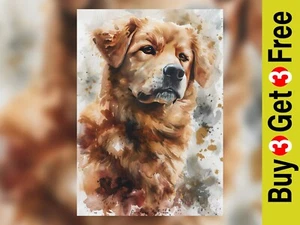Golden Retriever Watercolor Portrait Painting Print 5"x7" on Matte Paper - Picture 1 of 6