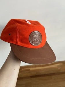 Polo Ralph Lauren Equestrian Cap Hat Orange Brown Wool Leather Long Bill Buffalo - Picture 1 of 11