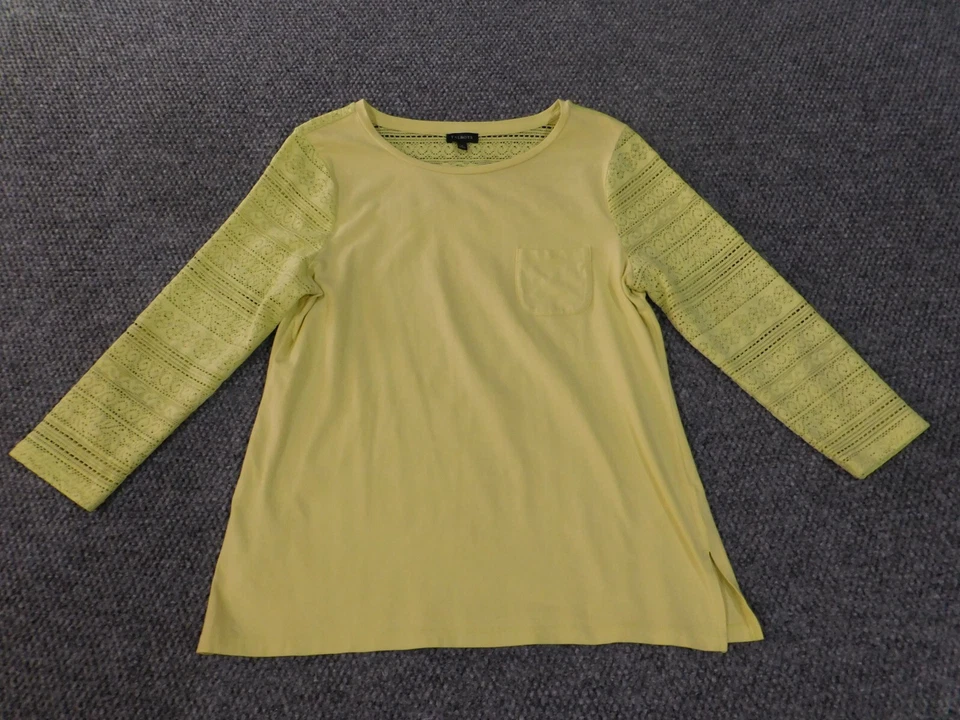 Pulôver feminino Talbots top médio amarelo laçado algodão stretch - Imagem 1 de 4