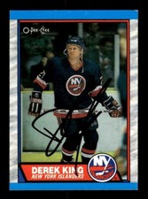 DEREK KING SIGNED 1989-90 O-PEE-CHEE #6 NEW YORK ISLANDERS ON-CARD AUTO