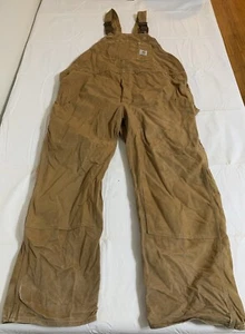 Distressed Carhartt Canvas Double Knee Bib Overalls Mens Size 48x32 Workwear - Imagen 1 de 9