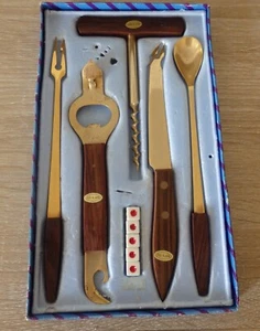 Vintage Retro Gold Plated Bar Set Bottle Opener Cocktail Party VGC - Picture 1 of 7