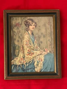 ANTIQUE C 1920 WOOD FRAMED “ALICE BLUE GOWN” BY A. GARRETT LITHO 10.5 X 8.5 - Picture 1 of 10