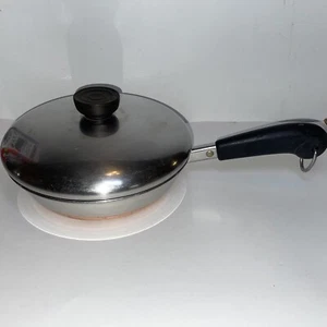 Vintage Revere Ware 7 Inch Fry Pan Skillet Copper Bottom & Lid Clinton ILL USA - Picture 1 of 7