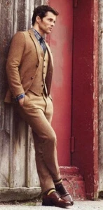 Abito da sposa marrone uomo tweed vintage formale ufficio cena sposo personalizzato - Foto 1 di 11