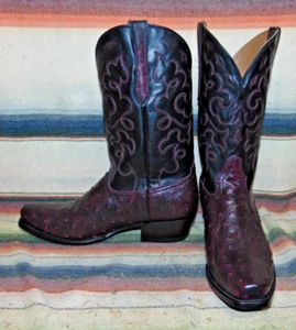 Mens Rujo The Gavin Black Cherry Full Quill Ostrich Cowboy Boots 12 D New no Box - Picture 1 of 6
