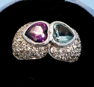 925 Silver Lab Created Purple and Green stone Heart Ring Size 6 in Box Thailand - Picture 1 of 16