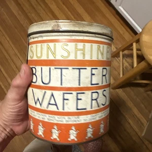 1940’s VINTAGE SUNSHINE BUTTER WAFERS TIN CAN, Loose-Wiles Biscuit Co in NYC - Picture 1 of 15