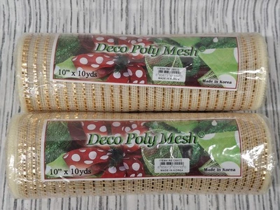 2x Gold Deco Poly Mesh 10” X 10 Yards A Lot Of Two Brand New RE136672 - Image 1 of 4