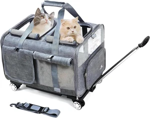 Trasportino Doppio per 2 Gatti Con Ruote – 2-In-1 Grande Trasportino Trolley per - Foto 1 di 12