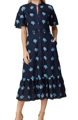 Vestido midi Shoshanna Almendra para mujer azul marino y blanco estampado algodón talla 10 Foto 1 de 4