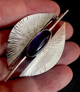 (D&L) Spilla ametista vintage in argento sterling - Foto 1 di 6