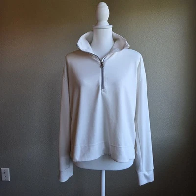 Athleta Half Zip Pullover Women M White Long Sleeve Activewear Stretch Very Soft - Image 1 of 4