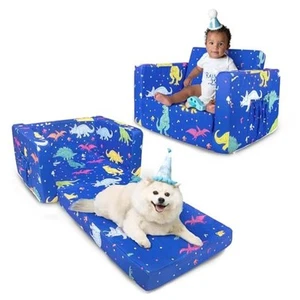 Kids Couch, 2-in-1 Toddler Sofa Fold Out, Soft Toddler Chair for Boys Dinosaur - Picture 1 of 7