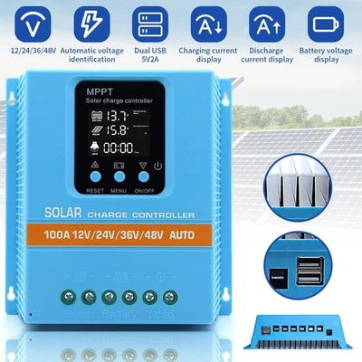 Controlador de carga solar 4000W MPPT 100A/12V 24V 36V 48V batería USB regulador fotovoltaico Foto 1 de 4